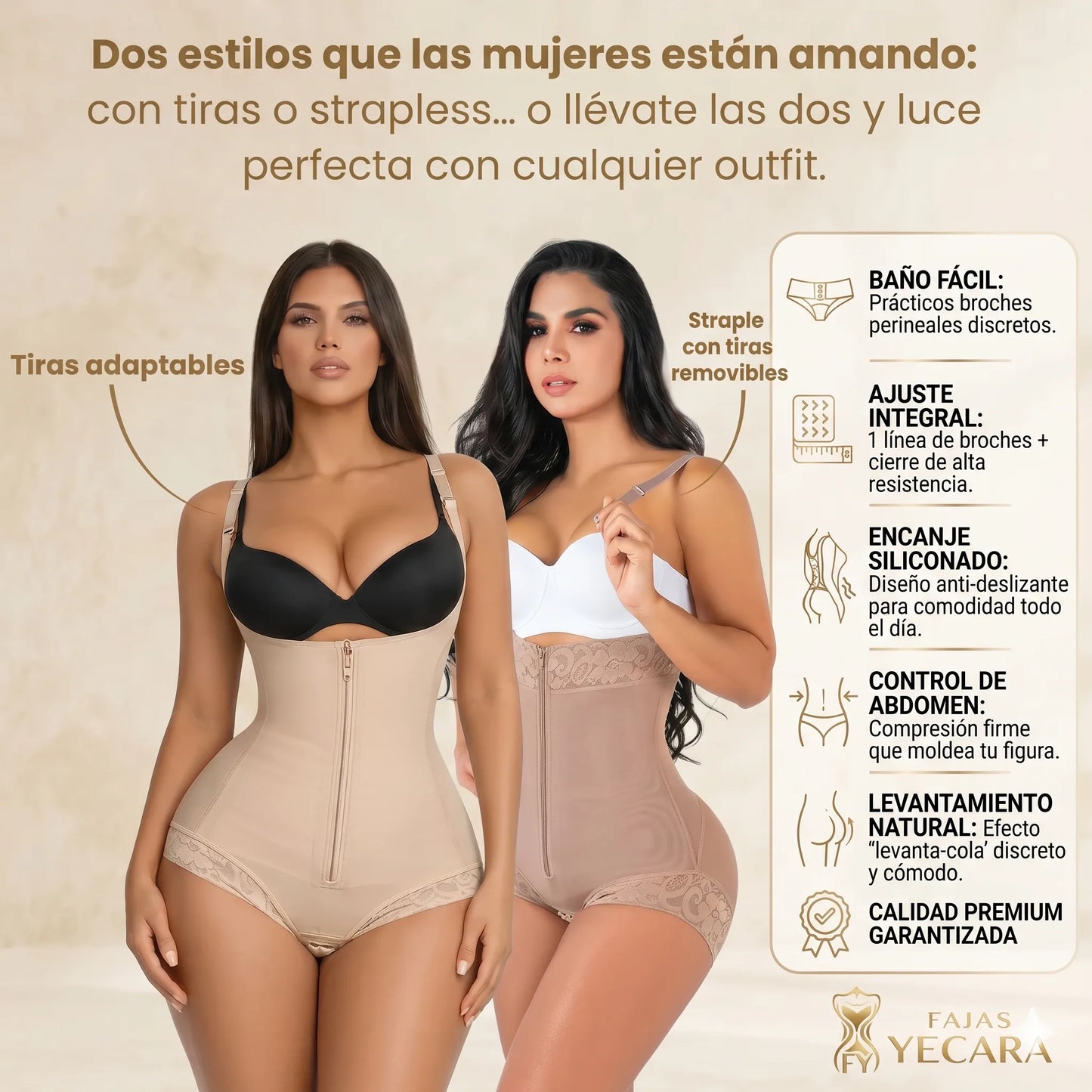 CurvySculp Con tiras o strapless: una faja para cada outfit - Faja Media-Alta Compresión.